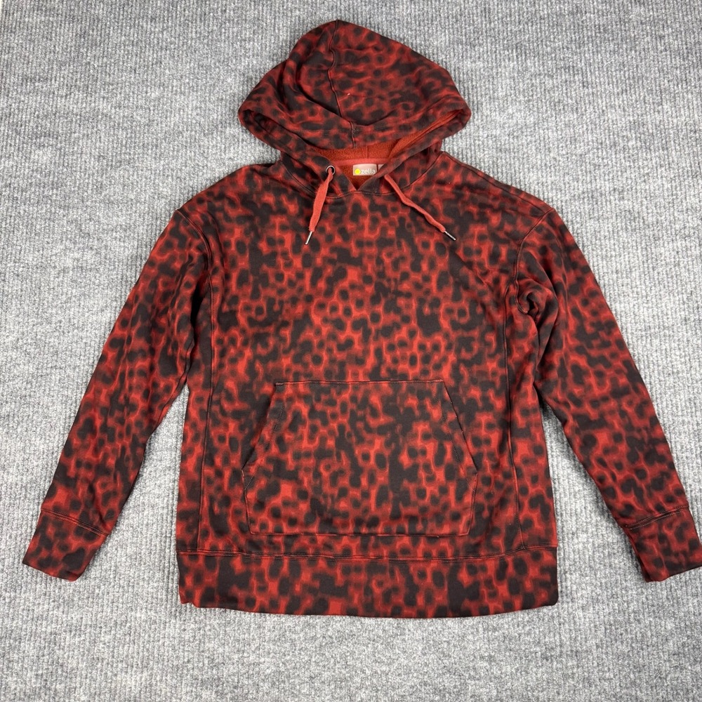 Zella Hoodie Sweatshirt Womens S‎ Red Leopard Print Slouchy Pullover Athleisure